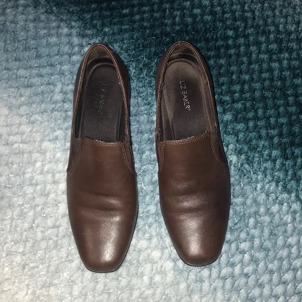 Liz Baker brown square-toed chunky platform boots, size 6